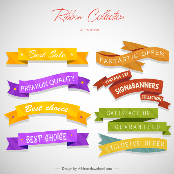 sales ribbon templates collection modern colored 3d sketch