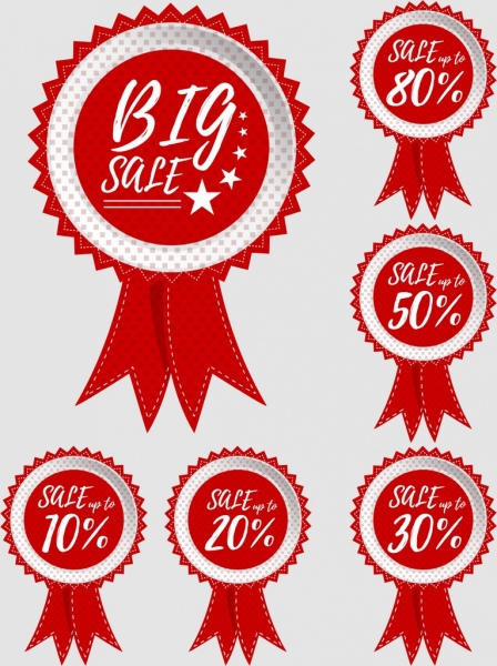 sales tags collection red circles ribbon design