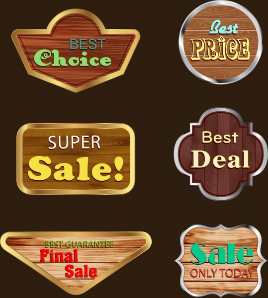sales tags collection shiny wooden design