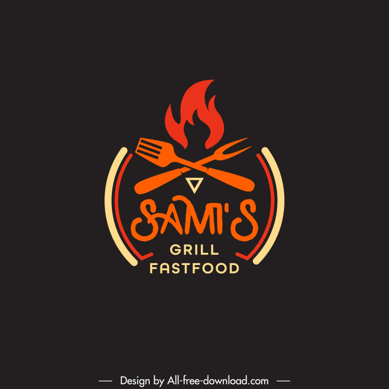 samis grill logo flat dark classical symmetric forks flame
