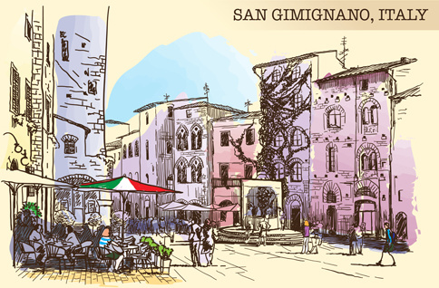 san gimignano italy town background vector