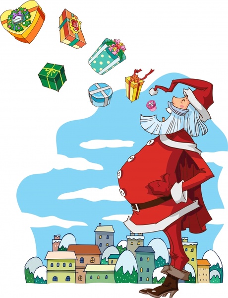 christmas comic painting santa gifts icons cartoon sketch