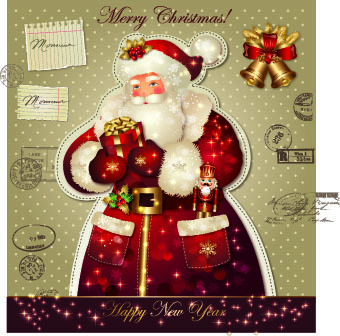 santa golden glow christmas cards vector