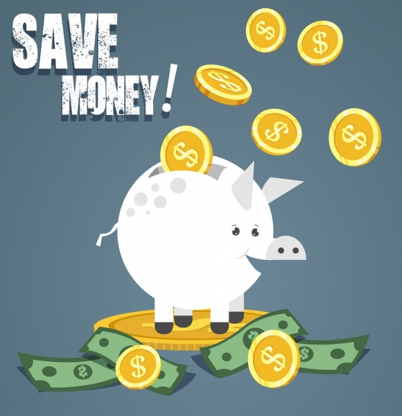saving banner bank piggy coin money icons decor
