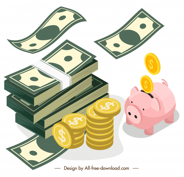 savings design elements dynamic cash coin piggy sketch