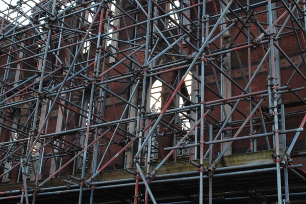 scaffolding around a derelict build
