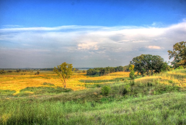 scenic landscape of the valley and fields at chain o lakes state park illinois