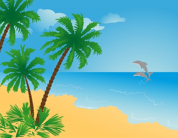 sea scene painting coconut dolphin icons decor