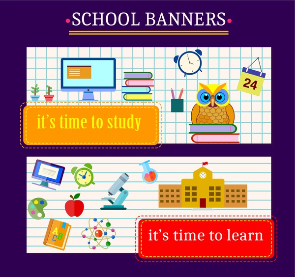 school banners design education elements on page background