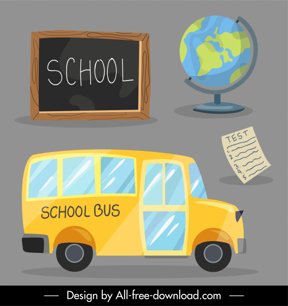 school design elements chalkboard globe bus sketch