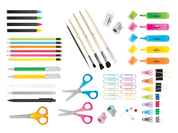 stationery collection vector illustration in color style