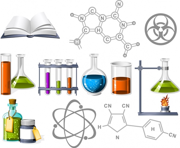 chemistry design elements glasswares book molecular icons 