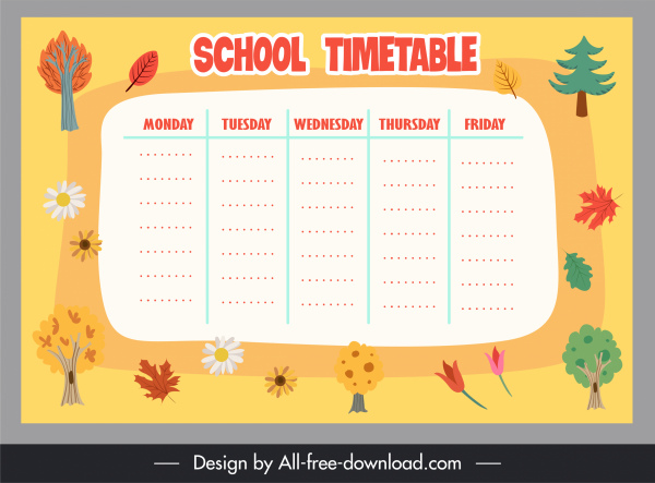 school timetable template colorful classical nature elements decor