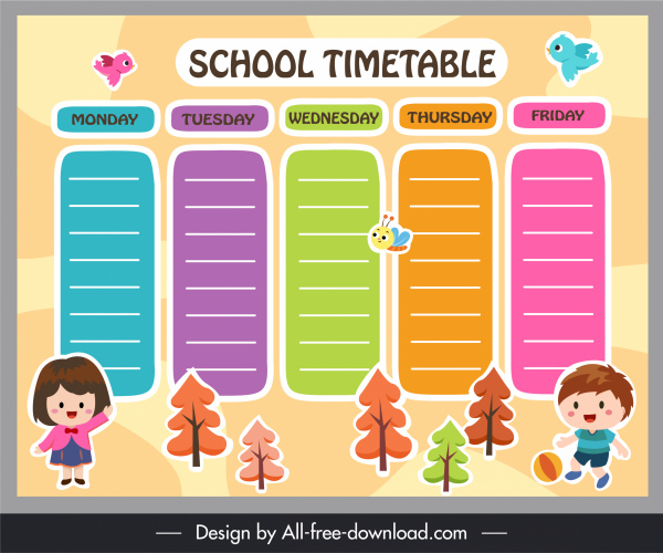 school timetable template colorful cute kids birds decor