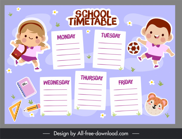 school timetable template cute pupils education tools sketch