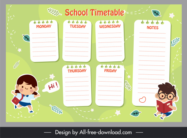 school timetable template cute pupils sketch bright decor