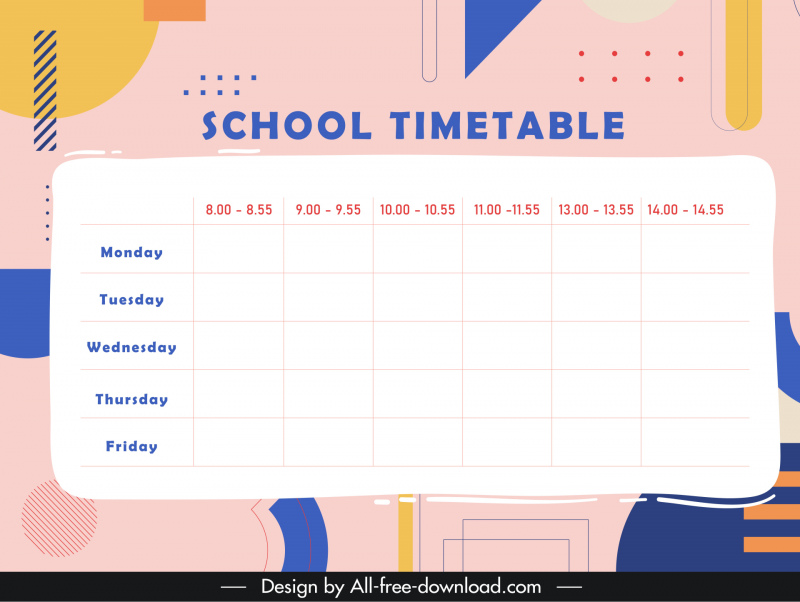 Vectors graphic art designs school timetable template flat cute cartoon sun...