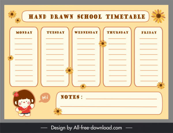 school timetable template flat elegance pupil petals decor