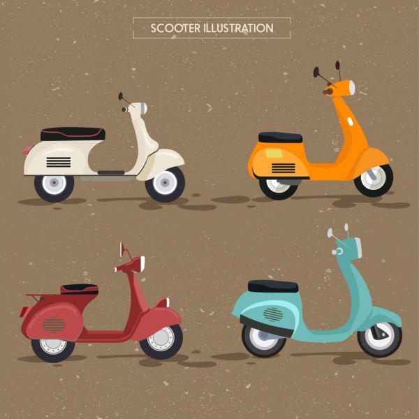 scooter icons collection multicolored classical design