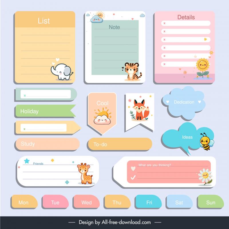  scrapbook notes design elements collection cute flat shapes 