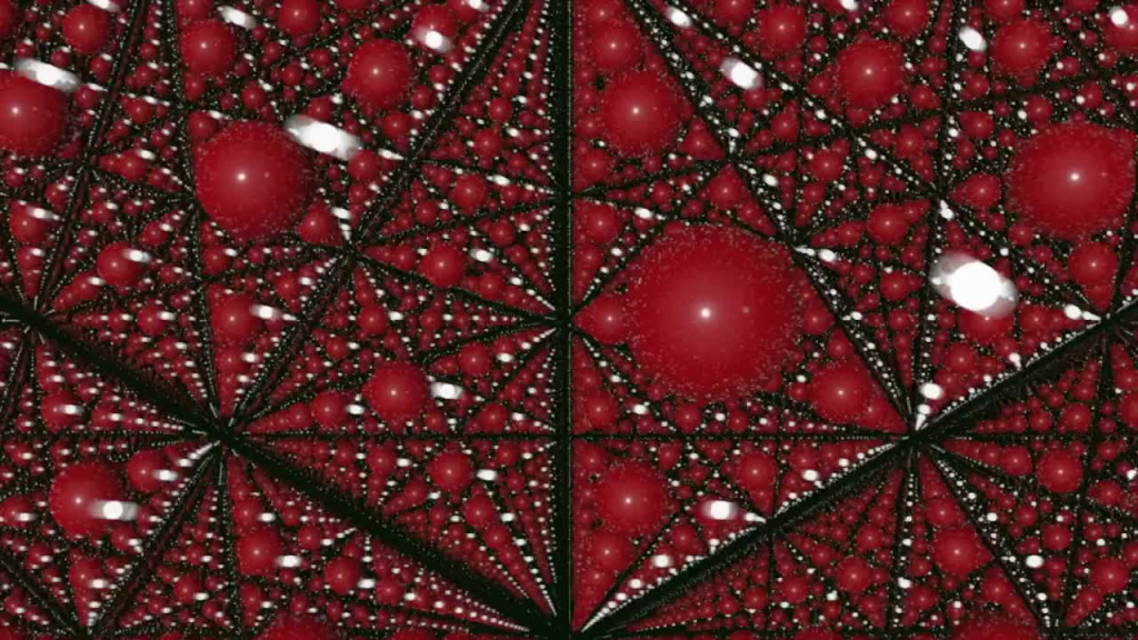 screensaver effect with red balls and triangles