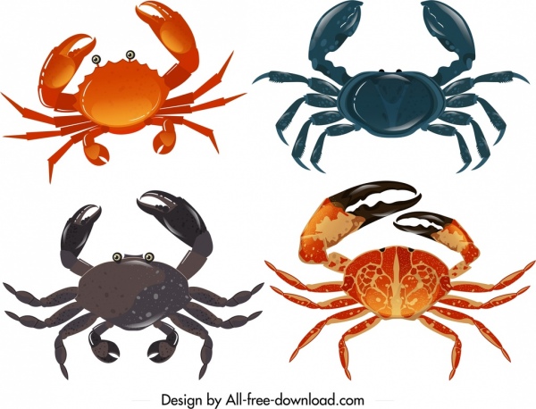 sea crab icons templates colorful design