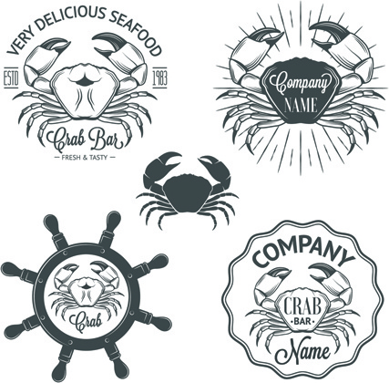 sea food badges with labels vector set