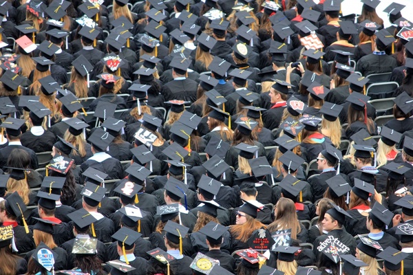 sea of graduate hats in madison wisconsin