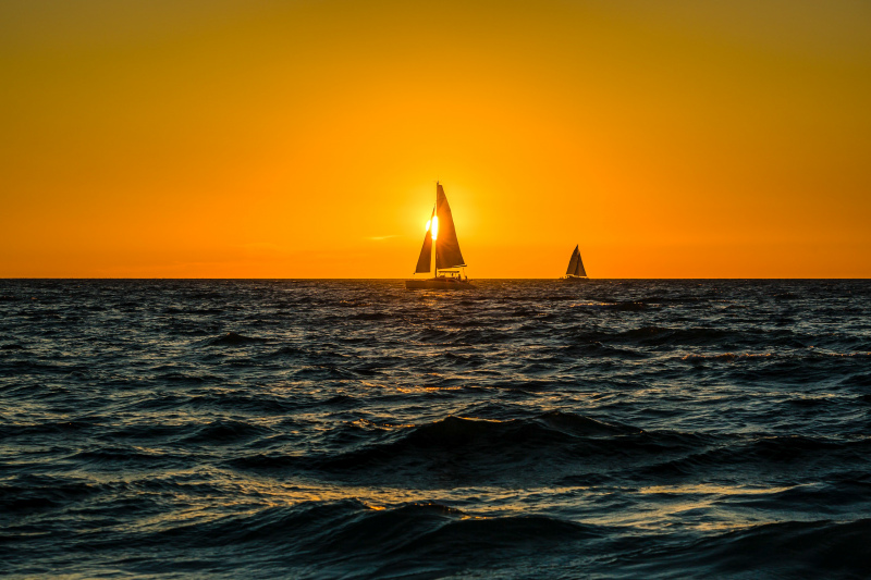 sea scenery picture dark sunset sail boat