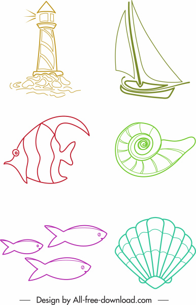 sea symbol icons handdrawn sketch