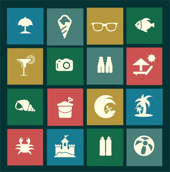 sea travel isolated icons in flat colored design