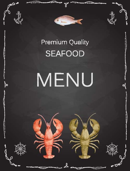 Seafood menu black style vector Vectors graphic art designs in editable