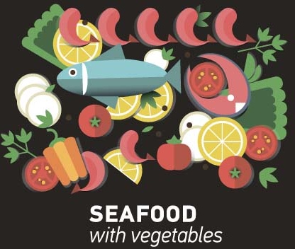 seafood with vegetable vector