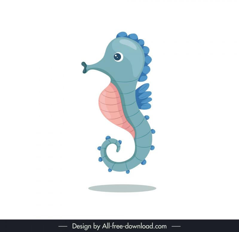 seahorse design elements cute flat cartoon 