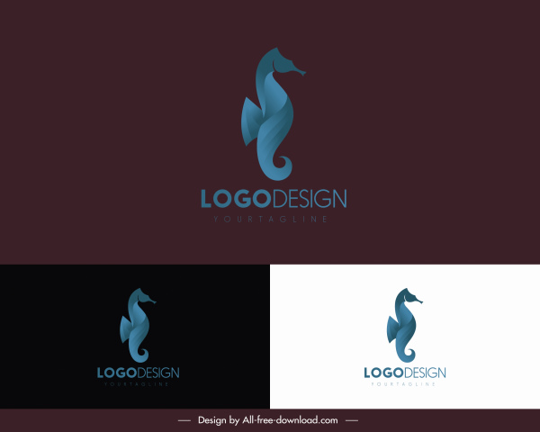 seahorse logotypes colored modern dark sketch
