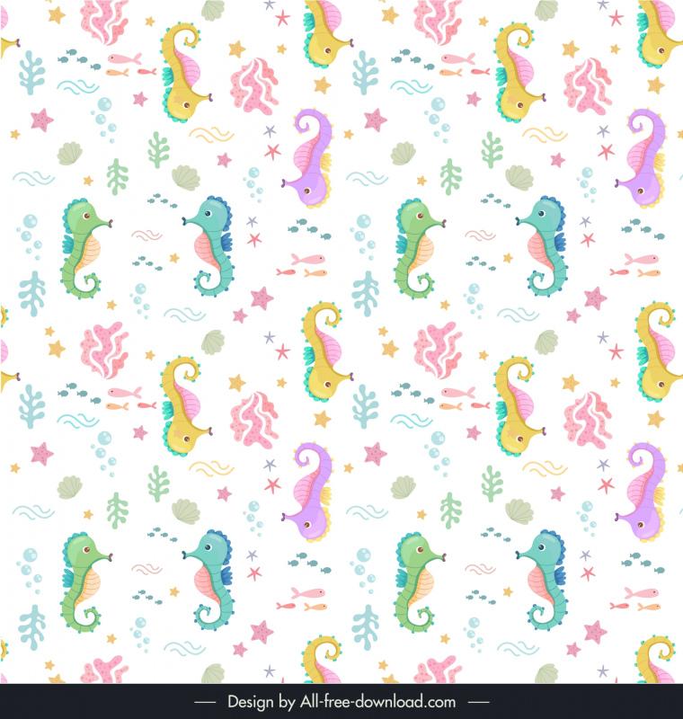 seahorses pattern flat cute repeating cartoon 