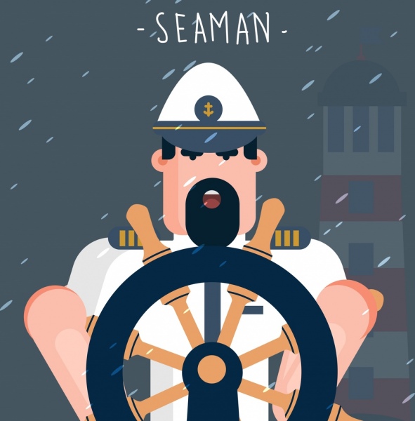 seaman job drawing man steering wheel lighthouse icons