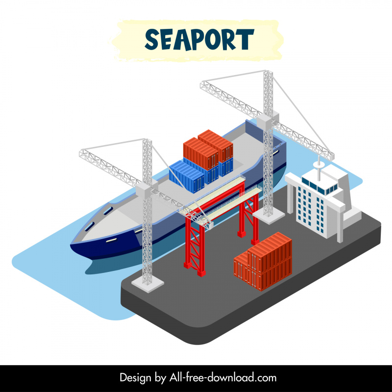seaport logistics design elements modern 3d transportation elements sketch 