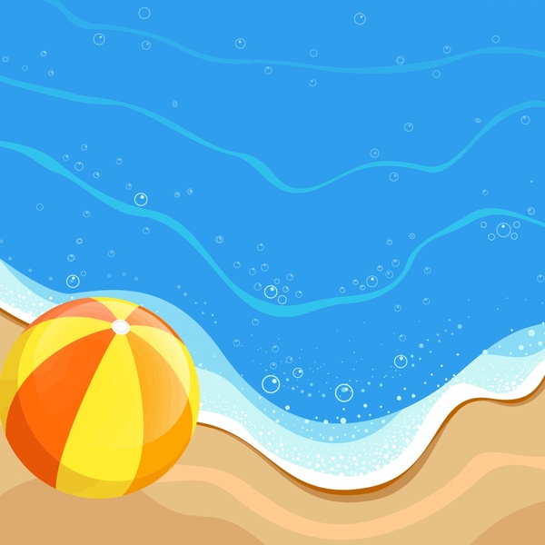 seaside and ball vector illustration with cartoon sketch