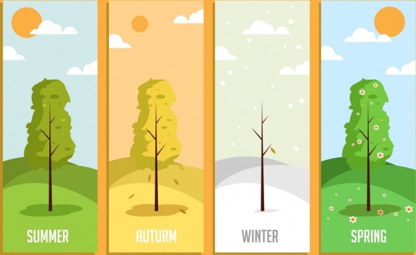 season background templates tree weather icons decor