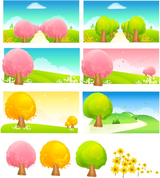 seasonal changes of trees vector