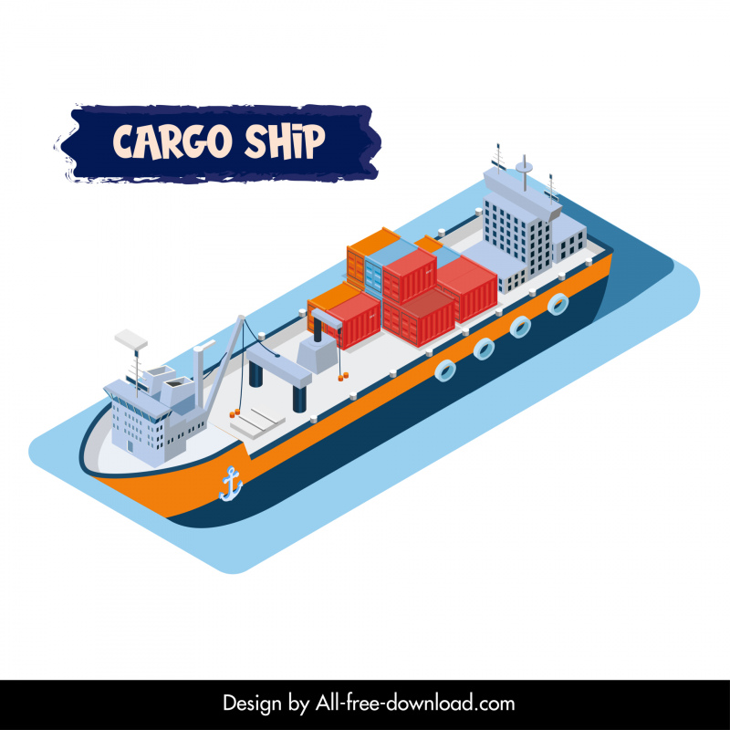 seaway transport logistics design elements cargo ship sketch modern 3d design 