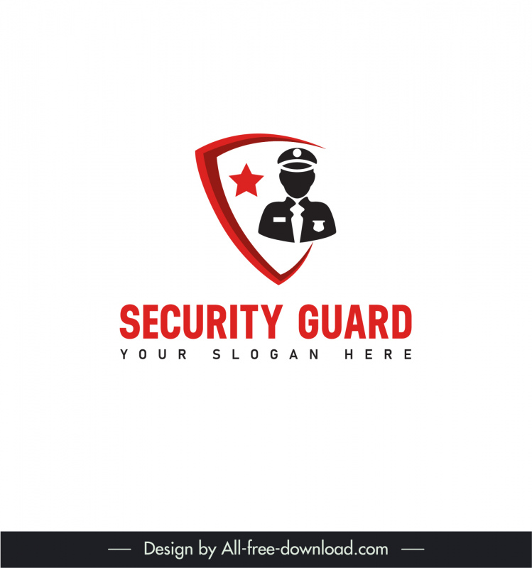 security guard logotype silhouette man icon star shield sketch