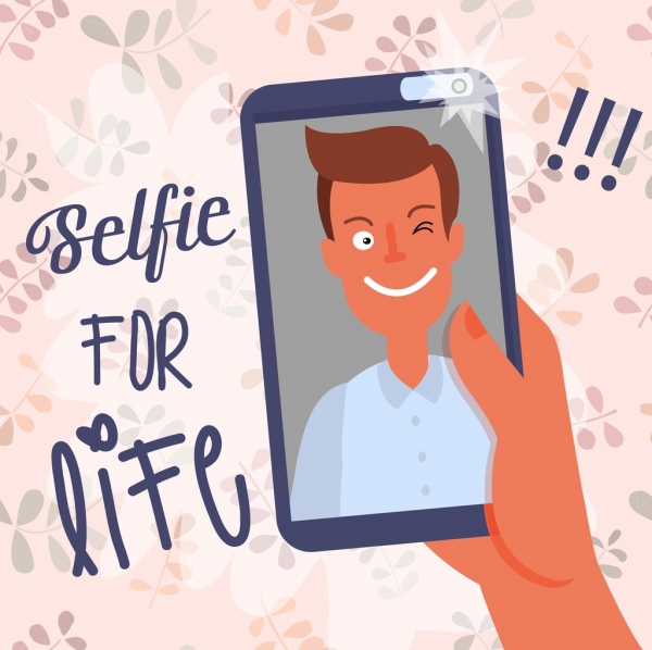 selfie camera advertising man icon phone screen design