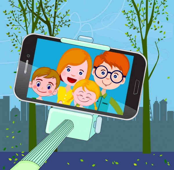 selfie drawing smartphone screen human faces icon