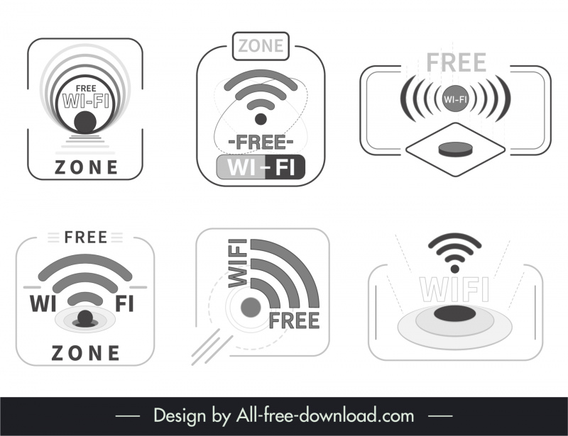 service wifi icons flat black white waves shapes outline 