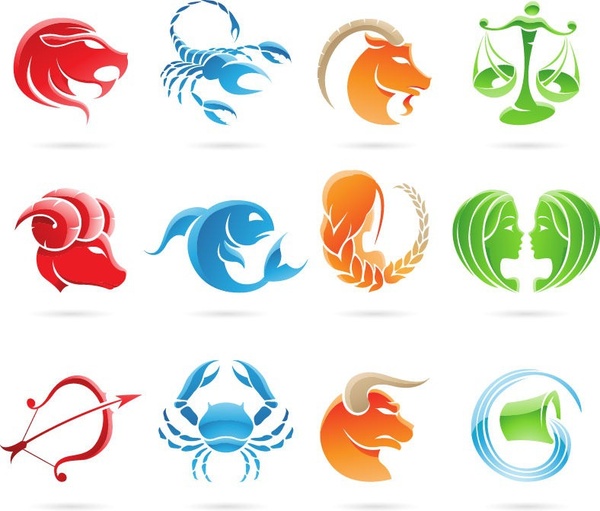 Set of 12 Zodiac Signs Vector Graphic 