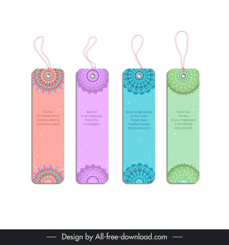 set of 4 bookmarks templates elegant classical symmetric mandala flowers decor 