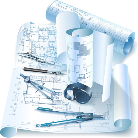 set of architectural drawings design vector