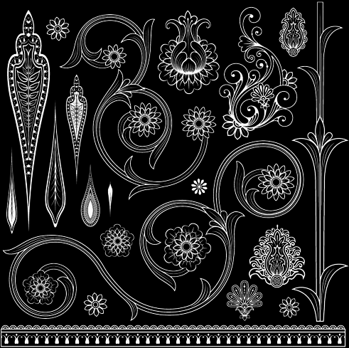 set of black and white paisley pattern vector graphics